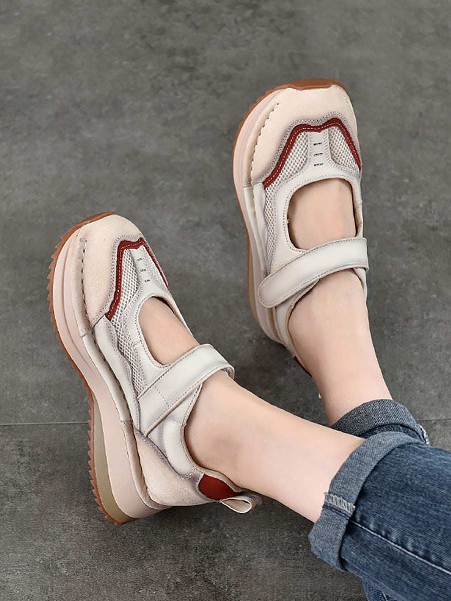 Women Casual Summer Leather Spliced Platform Shoes