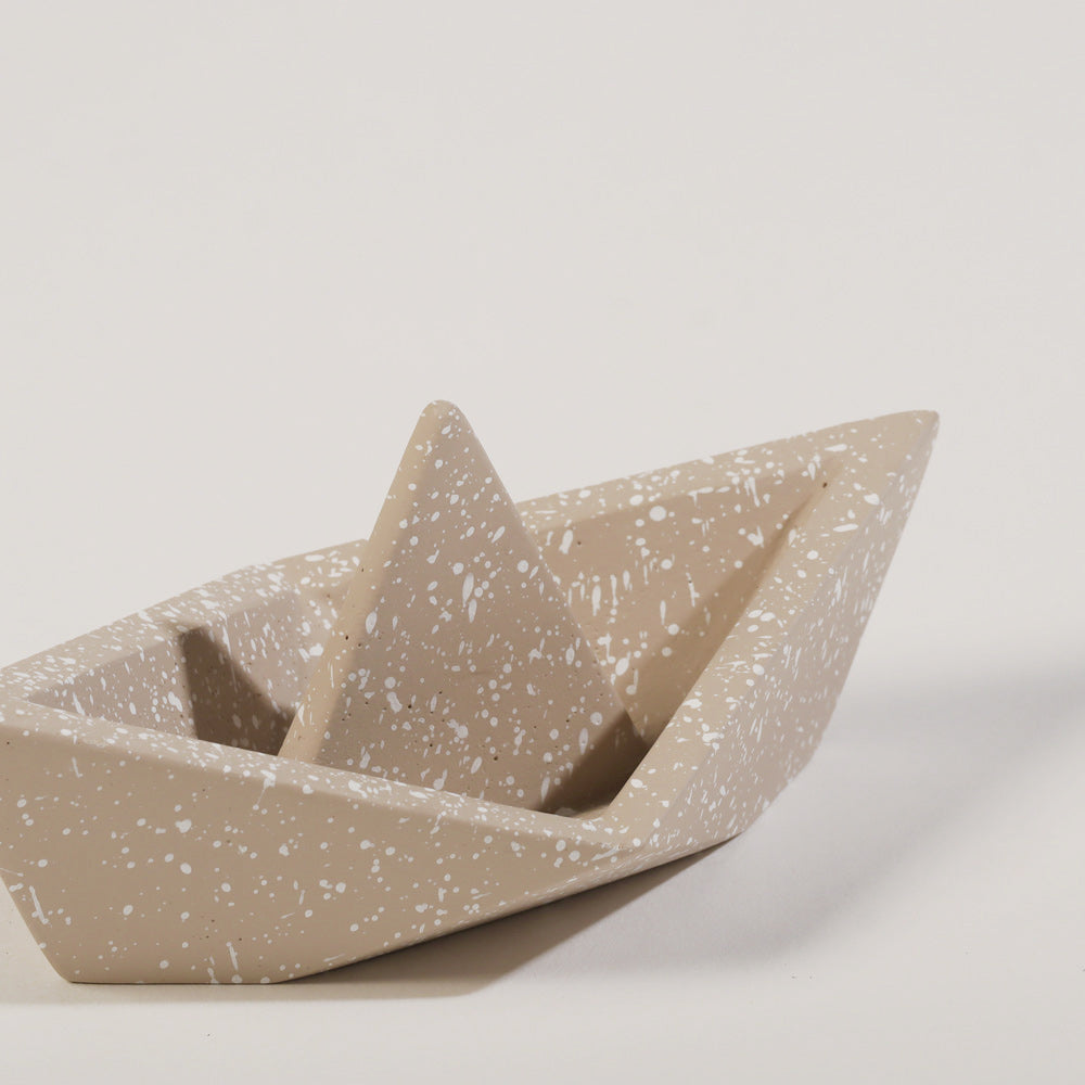 Concrete Boat Decorative Sculpture Medium - Speckled Taupe