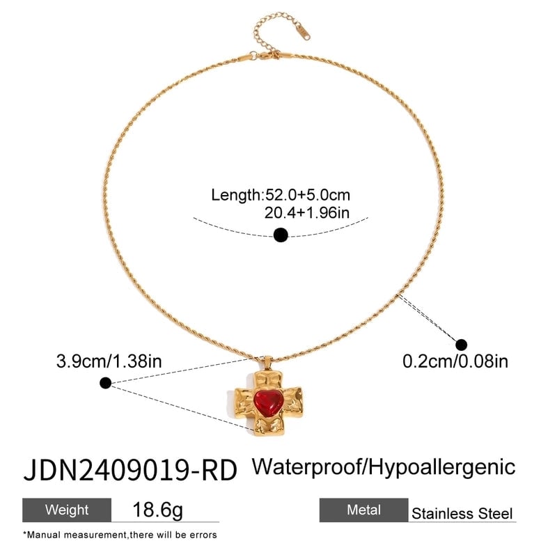 Minimalist Classic Style Cross 304 Stainless Steel Natural Stone Rhinestones Zircon 18K Gold Plated Pendant Necklace