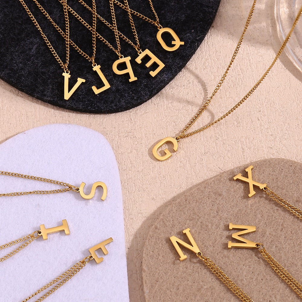 Fashion Letter Number Geometric Text Stainless Steel 18K Gold Plated Necklaces
