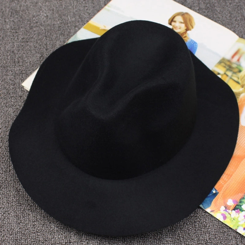 Autumn And Winter Solid Color Felt Hat Men And Women Retro Woolen Big Brim Jazz Hat Black Hat Big Along Fashion Hat