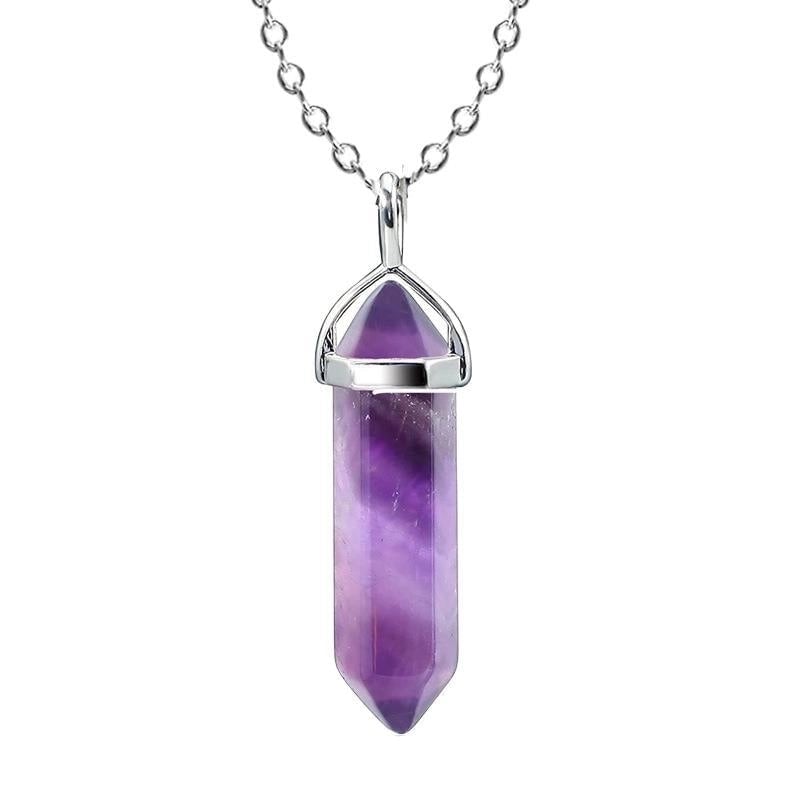 Fashion Hexagon Prism Alloy Natural Stone Cable Chain Pendant Necklace In Bulk