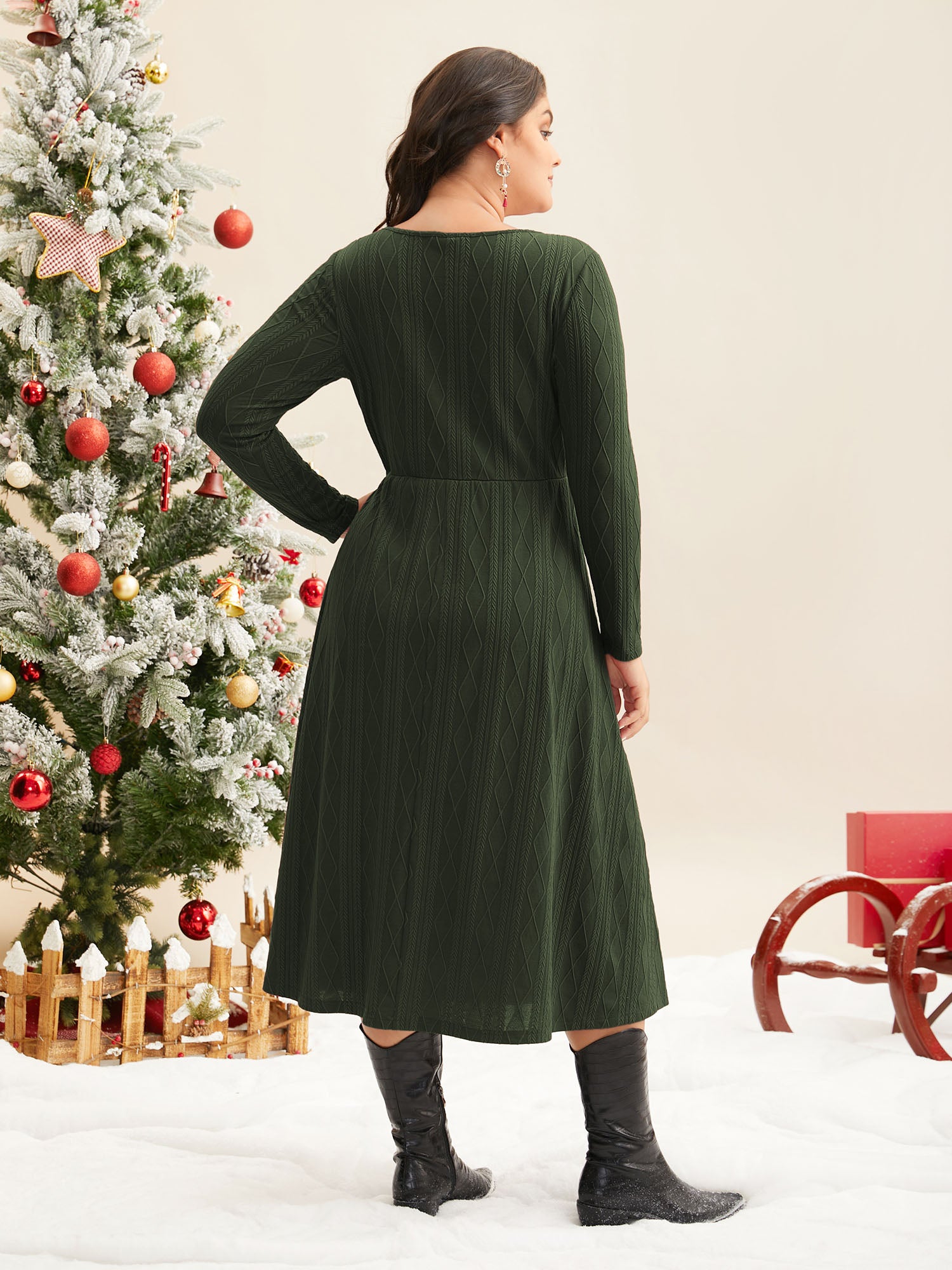 Textured Knit Fit-And-Flare Midi Dress