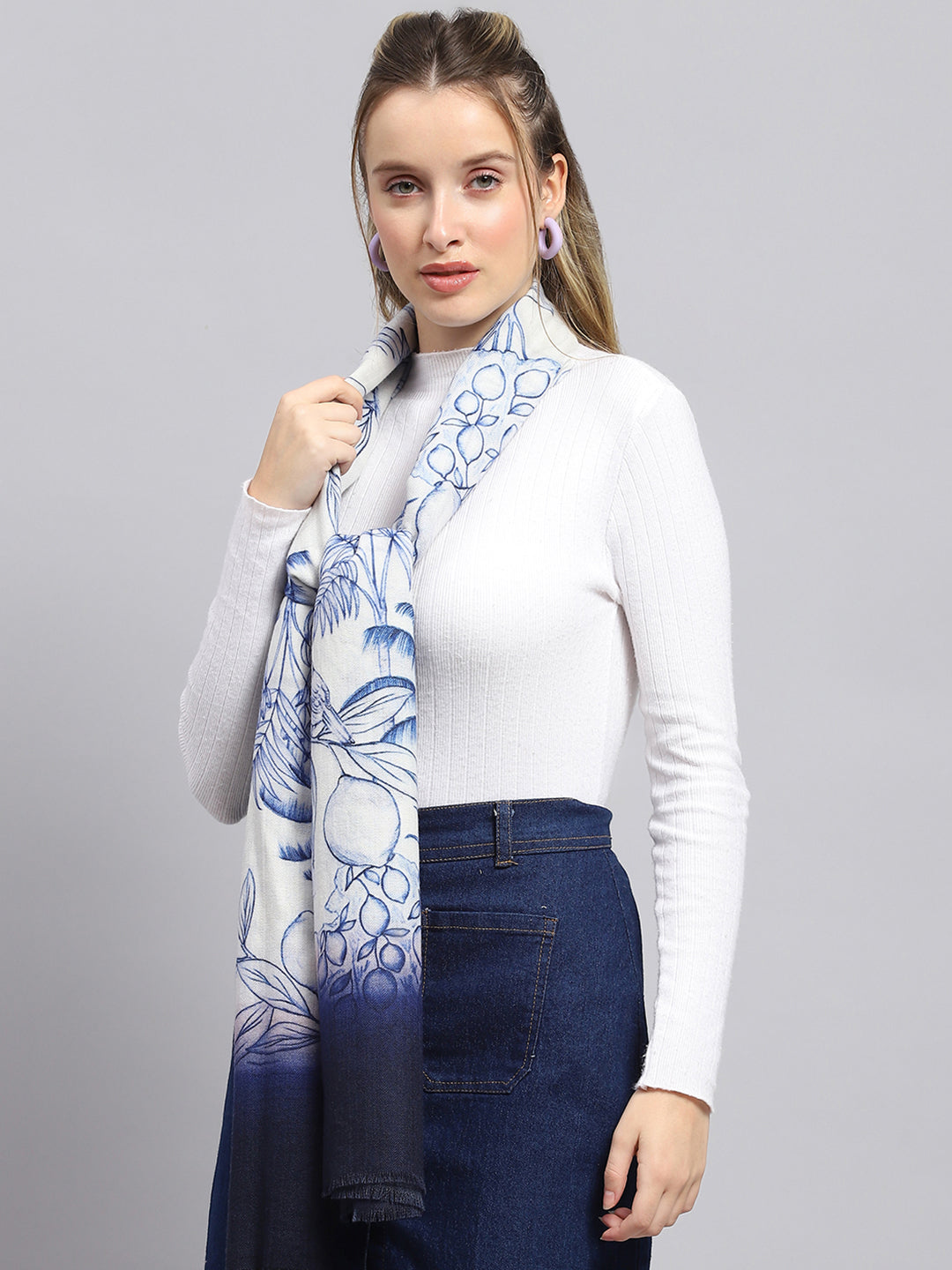 Women White Printed Stole