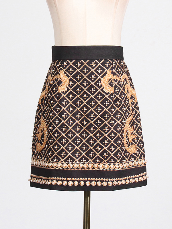 A-Line High Waisted Beaded Zipper Skirts Bottoms