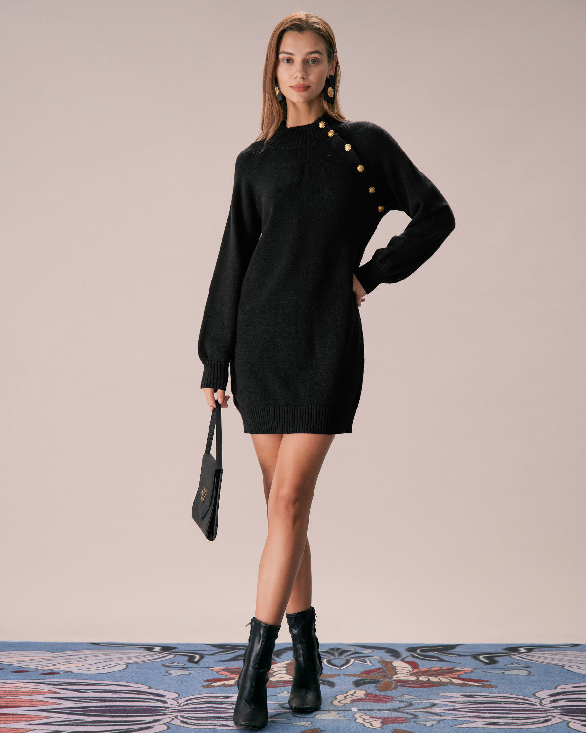 The Black Lantern Sleeve Sweater Mini Dress