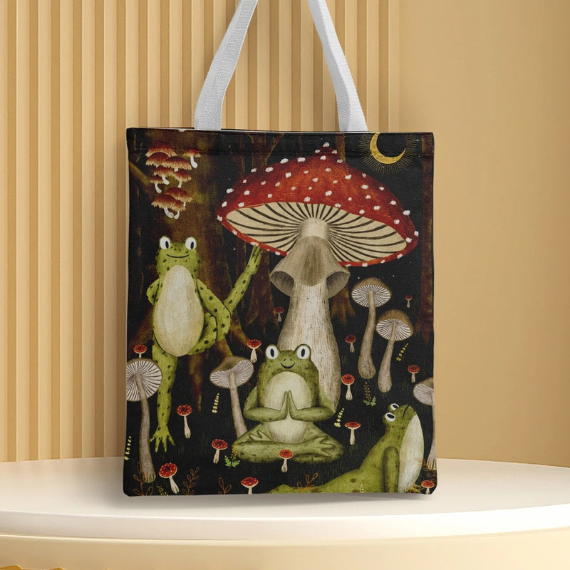 Women's Canvas Cartoon Frog Basic Classic Style Square Open Canvas Bag