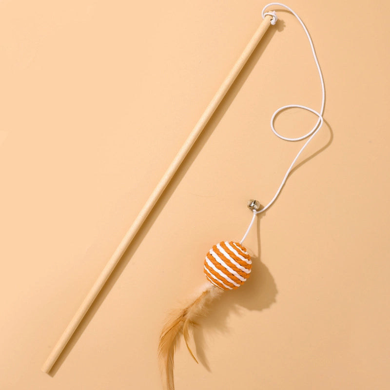 Cat Toys Linen Mouse Wooden Pole Cat Teaser Handheld Interactive Cat Teaser Toy Cat Supplies