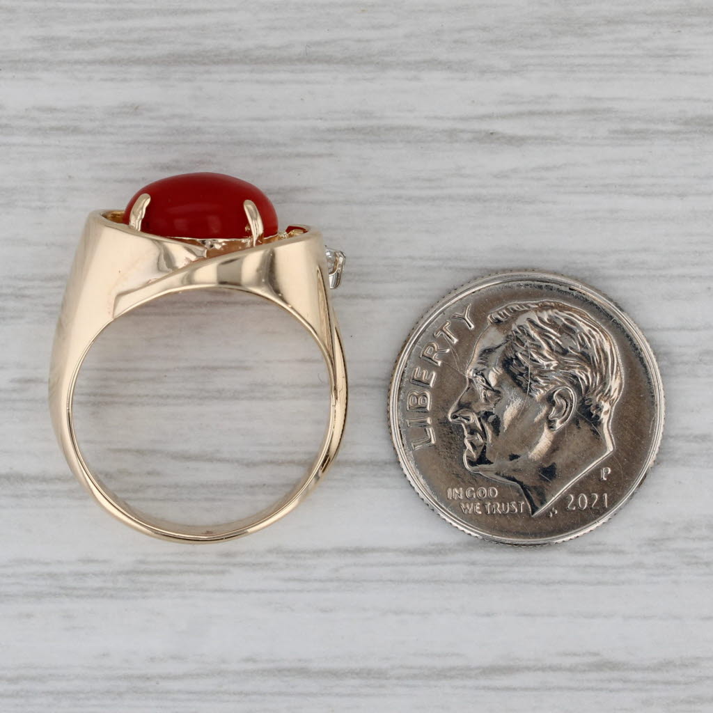 Vintage Coral Diamond Abstract Ring 14k Yellow Gold Size 5.75