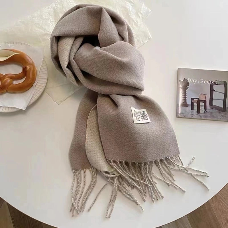 Double-sided Plain Scarf  Couple Mid-length Scarf Autumn And Winter Warm Color Matching Shawl Tassel Scarf
