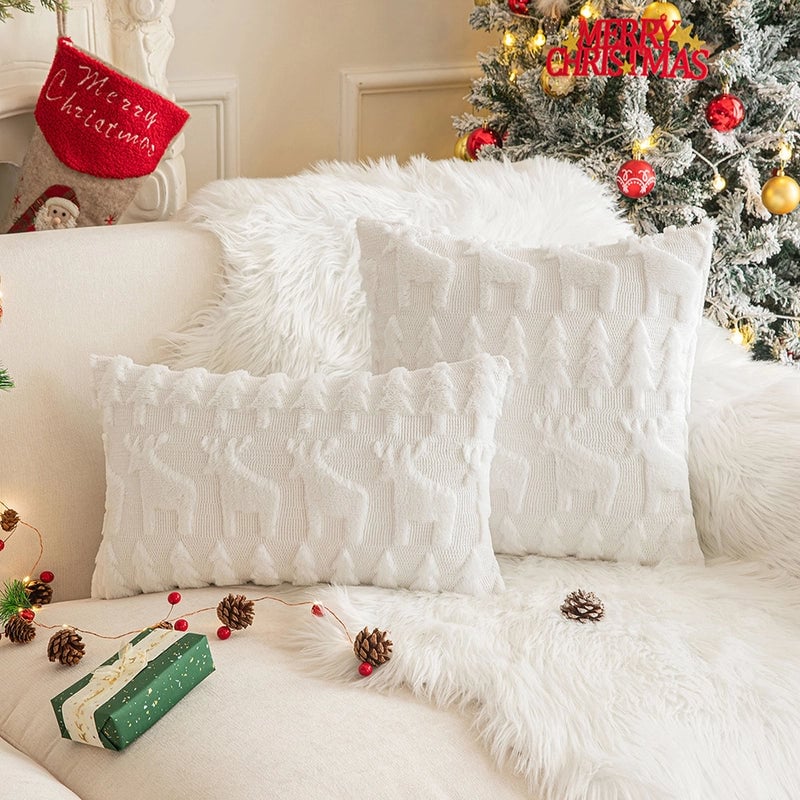 Christmas Pillow Case Plush Snowflake Christmas Tree Embroidered Hair Living Room Sofa Cushion Holiday Party Decorative Pillow Case