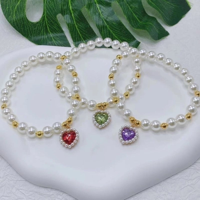 Sweet Imitation Pearl Heart Shape Pet Collar