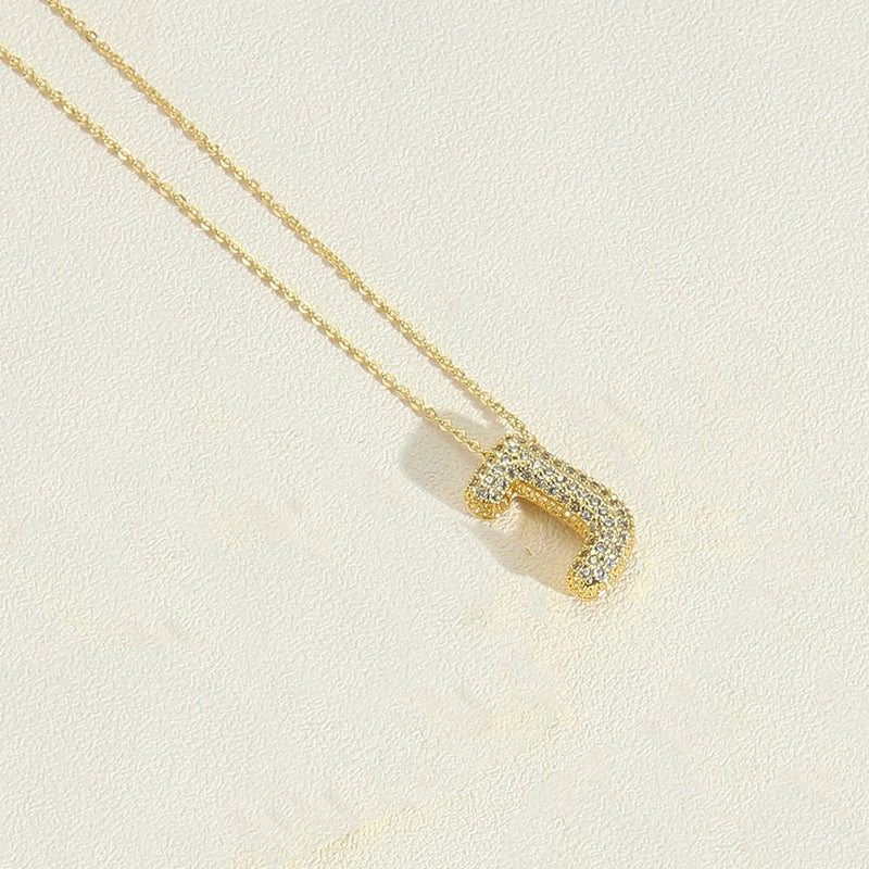 Copper 14K Gold Plated Minimalist Inlay Letter Zircon Pendant Necklace