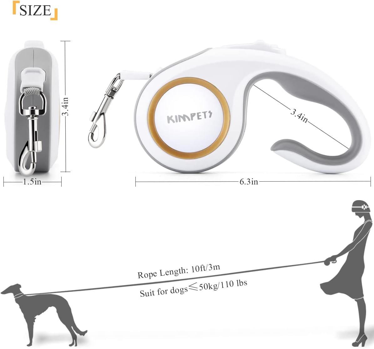 Retractable dog leash. 360°Tangle-Free.One-Handed Brake