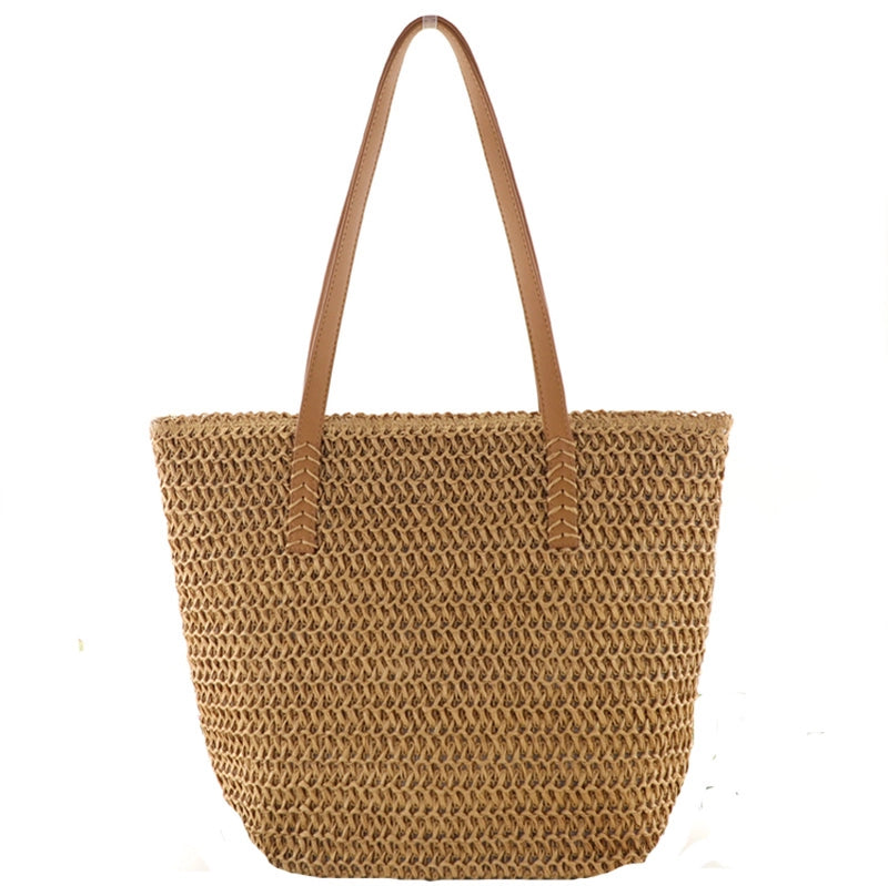 Woven One-color Straw Beach Bag