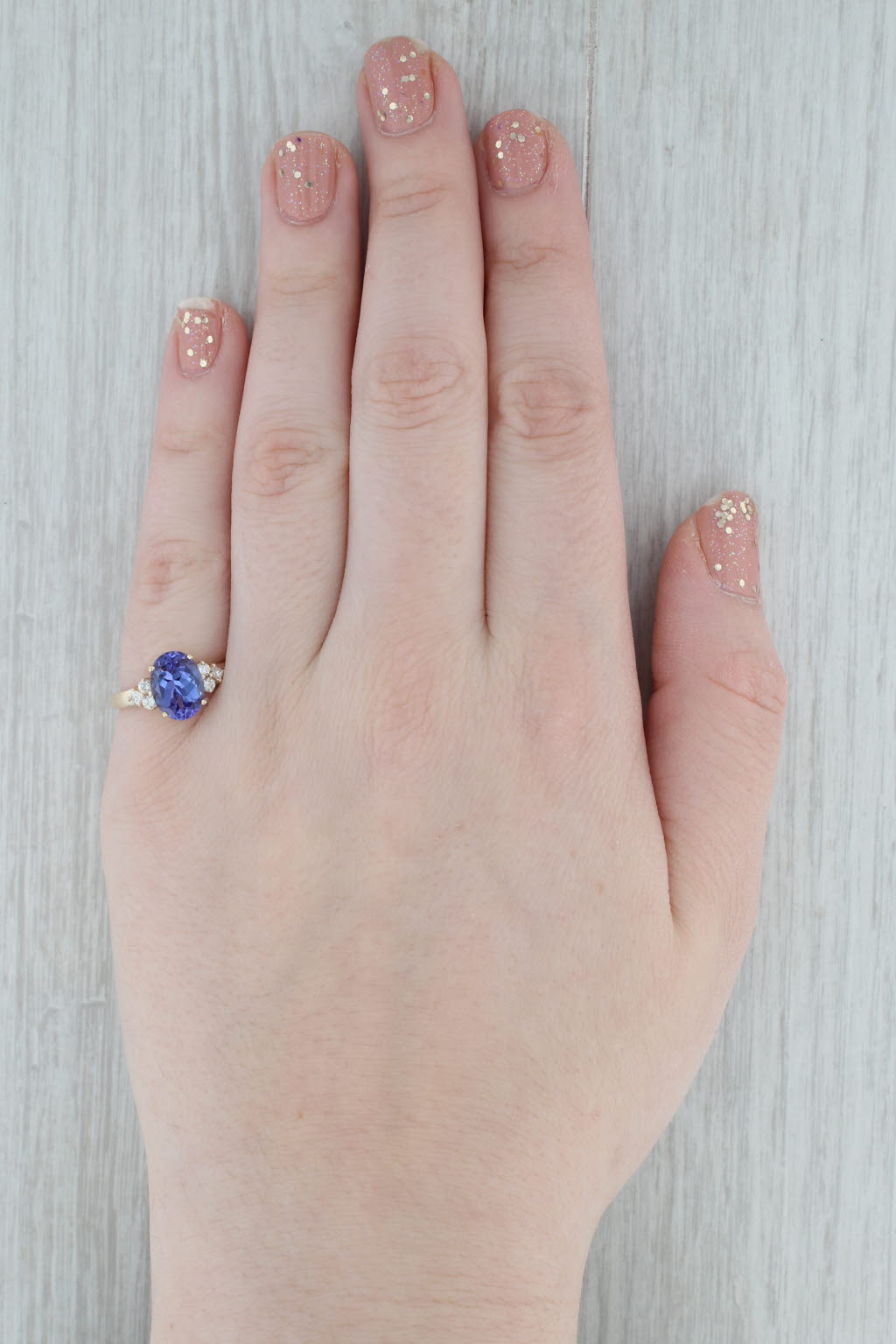 3.18ctw Tanzanite Oval Diamond 14k Yellow Gold Size 7 Ring