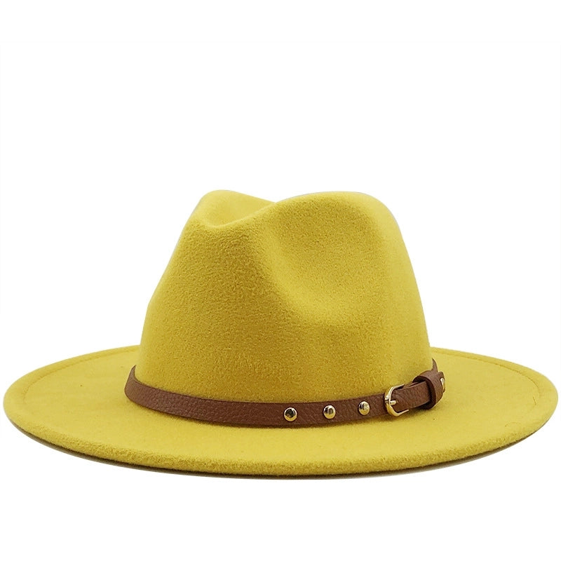 British Jazz Autumn And Winter New Woolen Simple Wool Felt Big Flat-brimmed Hats