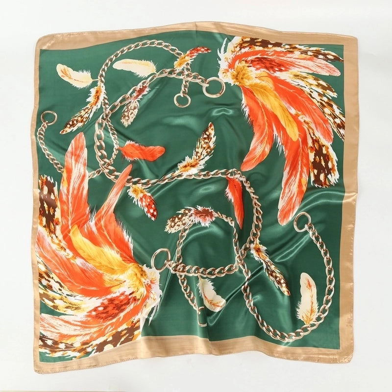 Women's Casual Minimalist Tree Feather Flower Satin Printing Silk Scarf