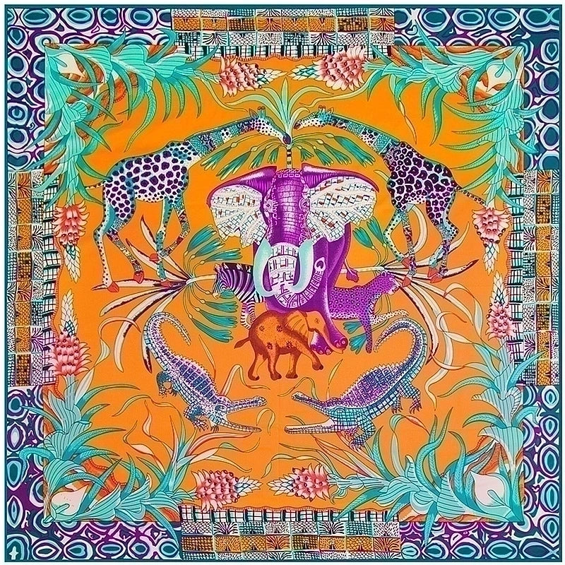 130cm Elephant Giraffe Ladies Twill Large Square Scarf Shawl Sunscreen