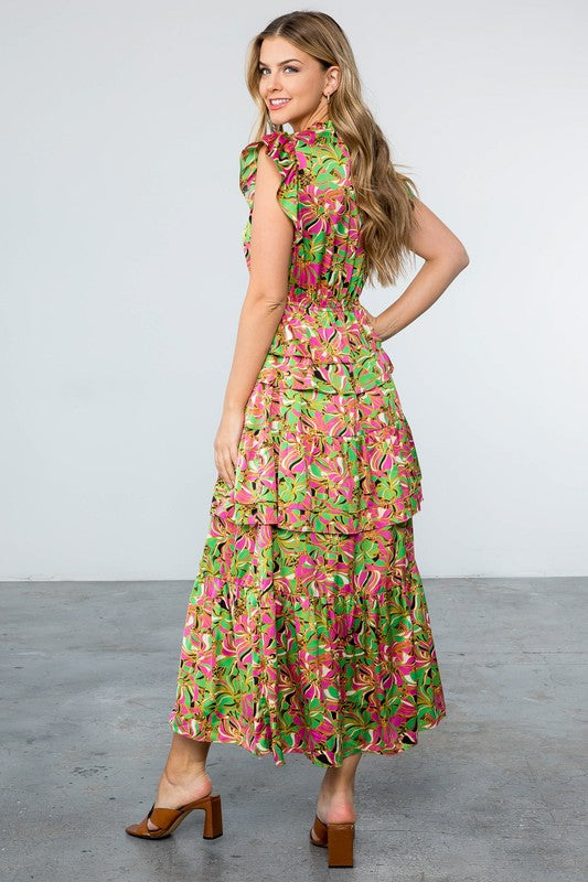 Ruffled Tiered Floral Print Maxi Dress