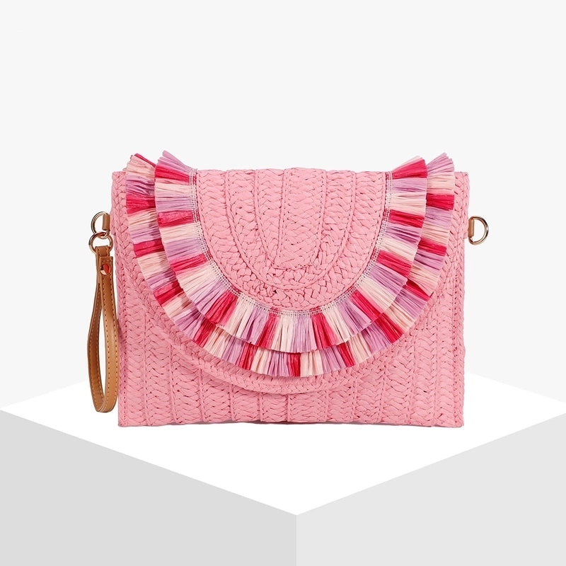 Orange Green Beige Straw Geometric Square Evening Bags