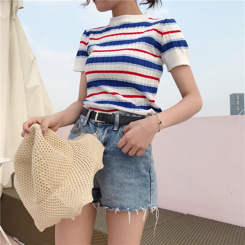 Stripe tight knit T-shirt