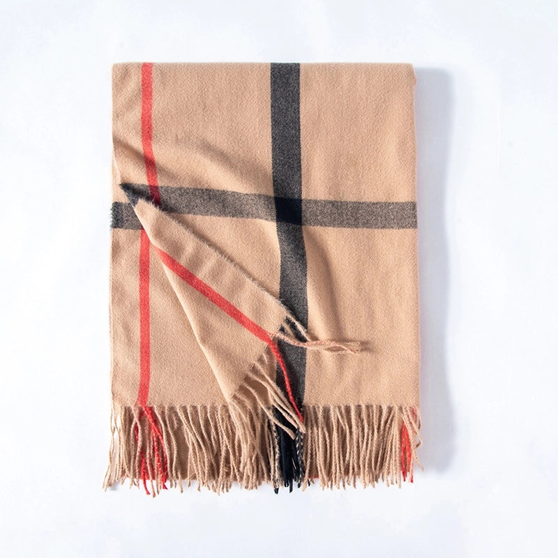 Unisex Streetwear Lattice Imitation Cashmere Tassel Winter Scarves