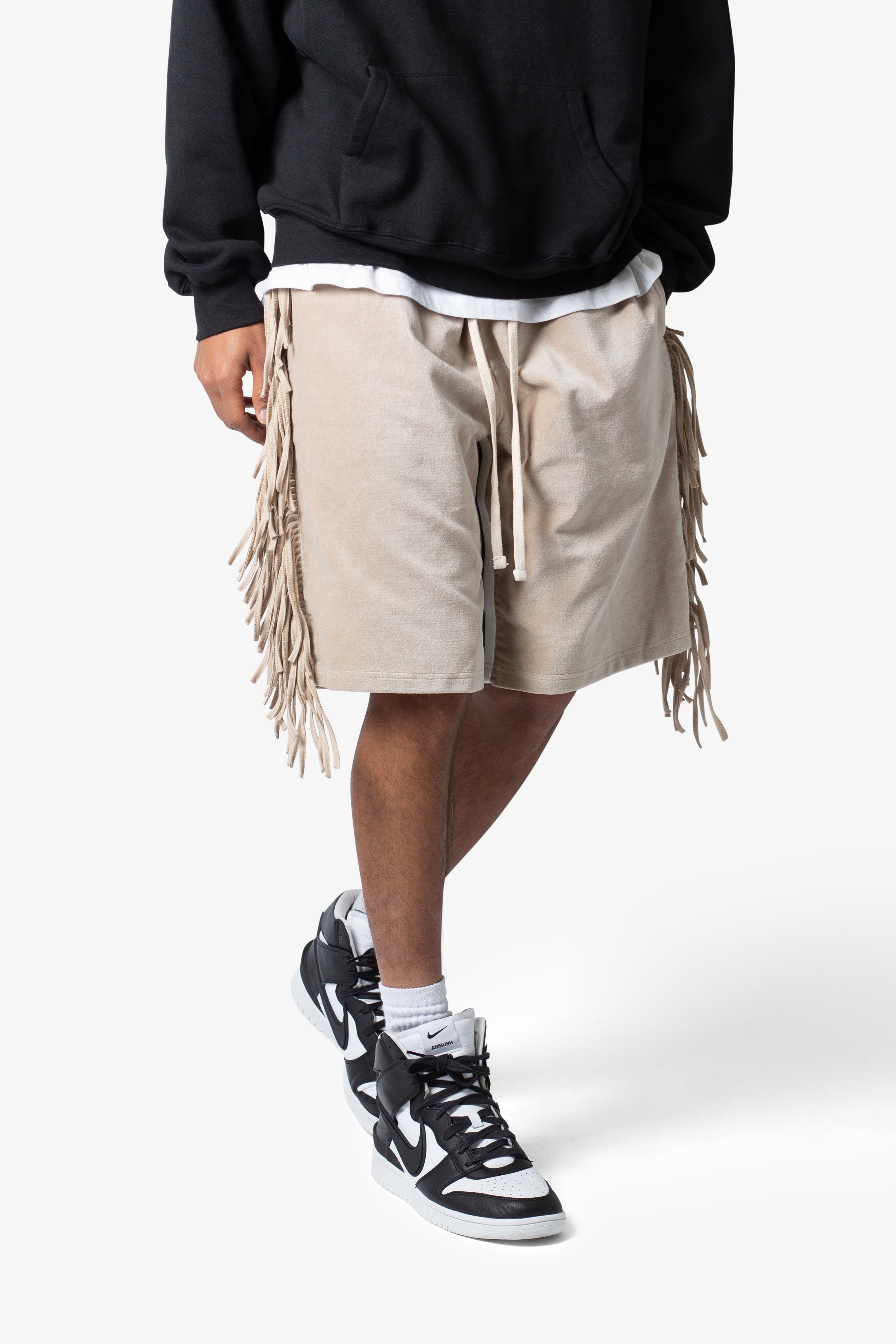 Fringe Velour Sweatshorts - Dust