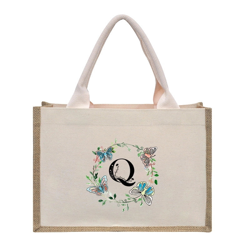 Women's Medium Canvas Letter Basic Classic Style Open Shopping Bags