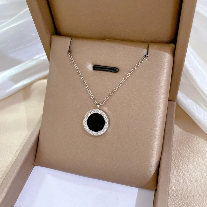 Minimalist Circle Letter Butterfly Titanium Steel Plating Inlay Rhinestones Necklace