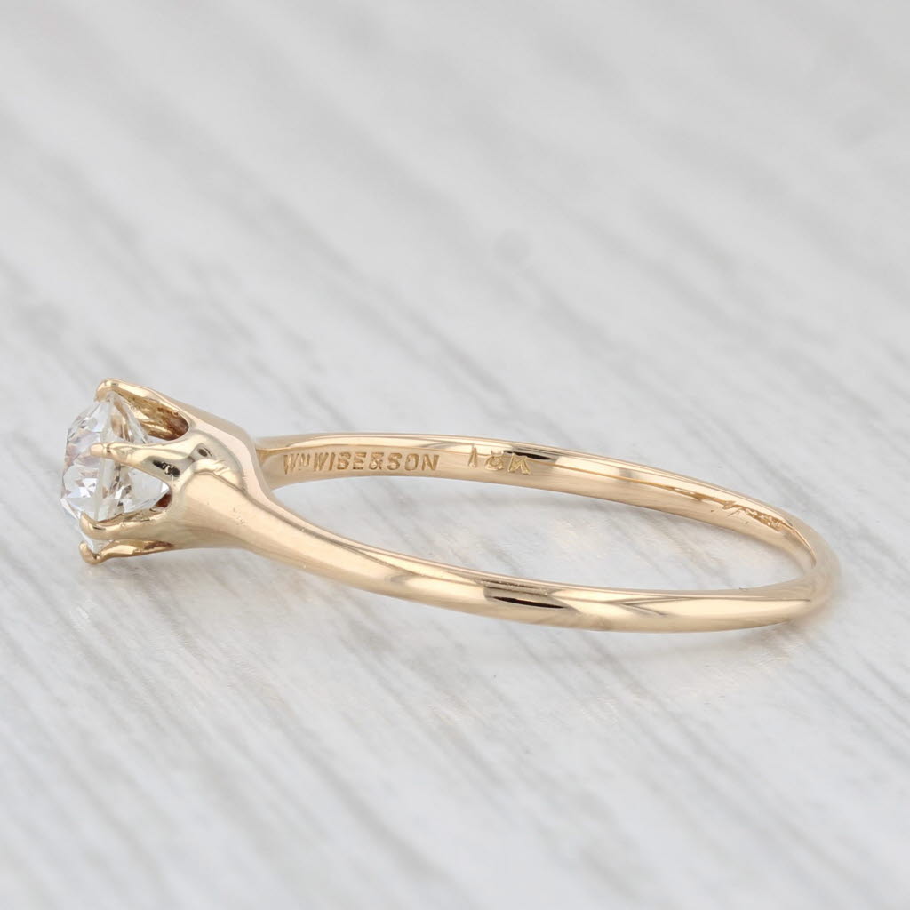 Antique William Wise & Son 0.54ct Diamond Solitaire Ring 18k Gold Old Euro Cut