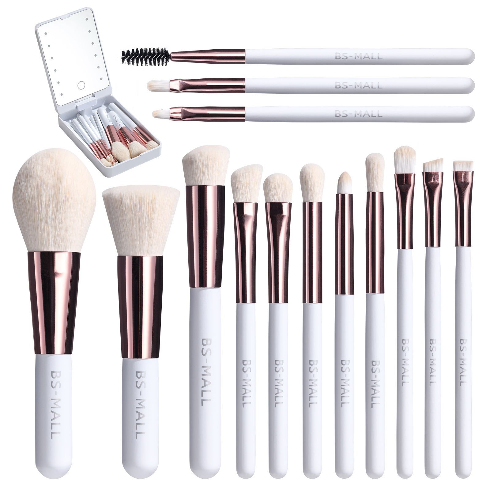 ✨Travel Makeup Brush Set With LED Light Mirror (🔥14PCS Brushes And 🎁Free Makeup Sponge)