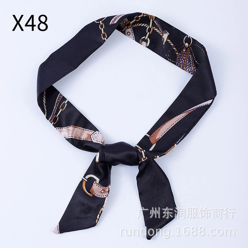 Silk Scarf Long Beveled Small Silk Scarf Double-layer Hair Belt Ribbon Decoration Tie Bag Hand Gift Box Silk Scarf