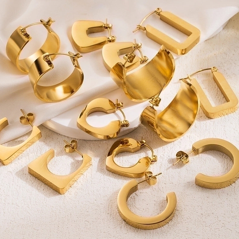 1 Pair Basic Cool Style Solid Color Plating 304 Stainless Steel 18K Gold Plated Stainless Steel Earrings