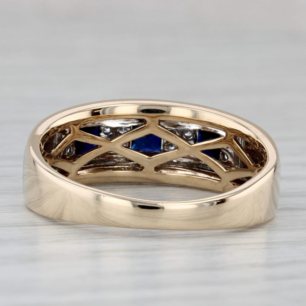 Lab Created Blue Sapphire Diamond Ring 10k Yellow Gold Size 10.5 Men's