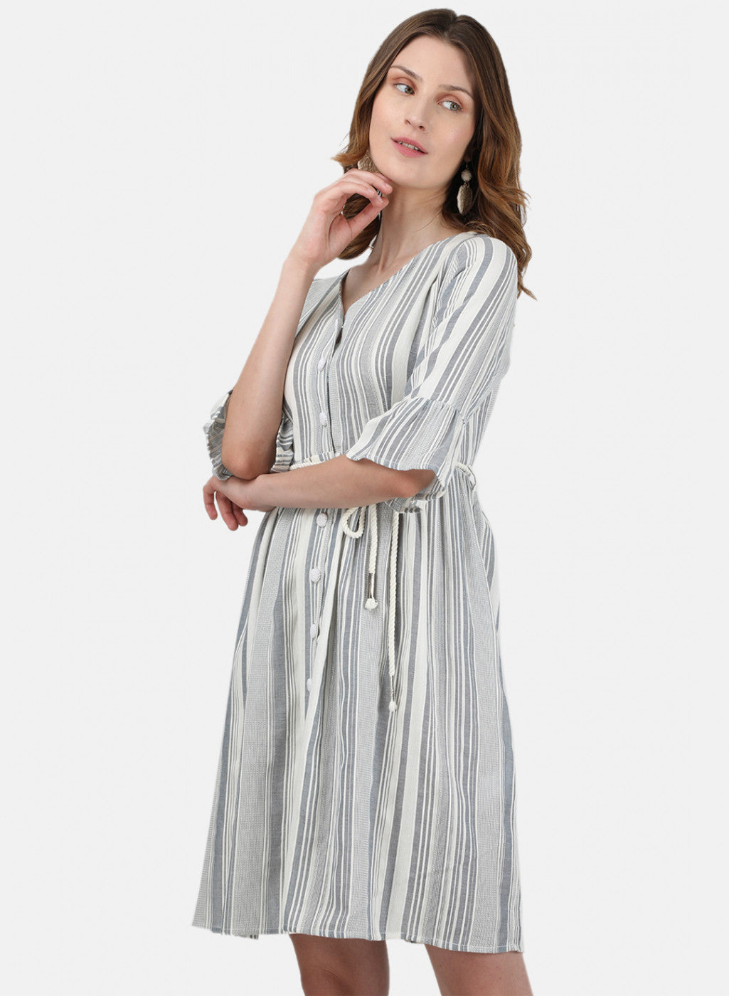 Womens Off White & Grey Stripe Tunic