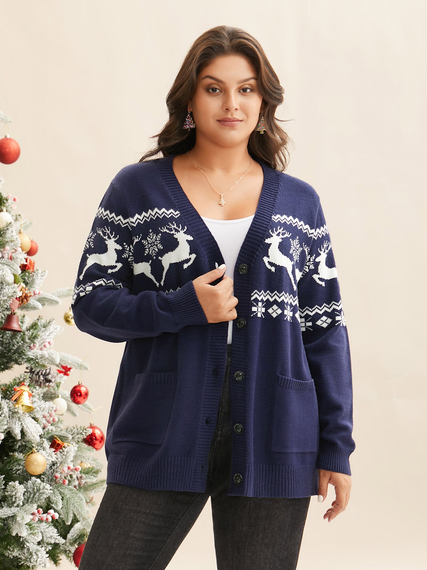 Supersoft Essentials Holiday Patterns Button Front Cardigan