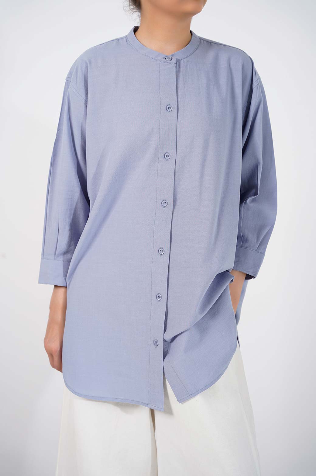 BAND COLLAR LONG SHIRT