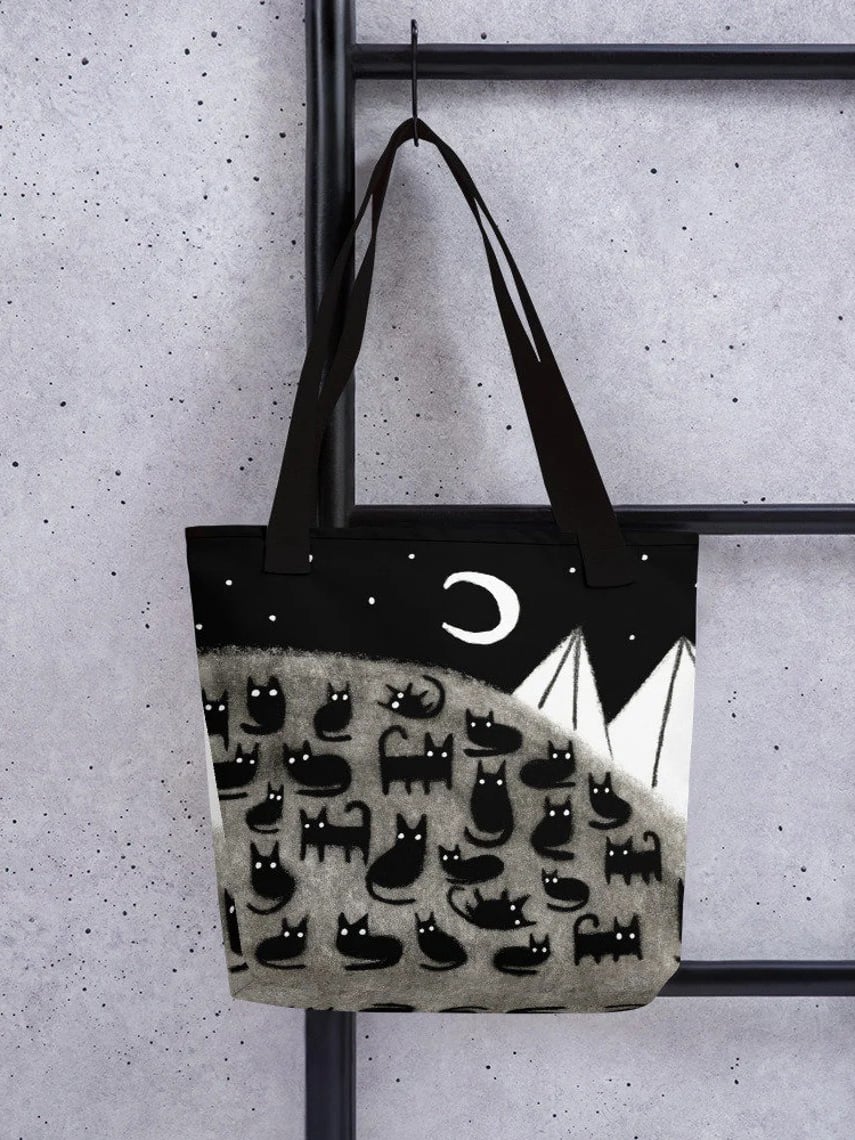 Women's Black Cat Canvas Shoulder Bag