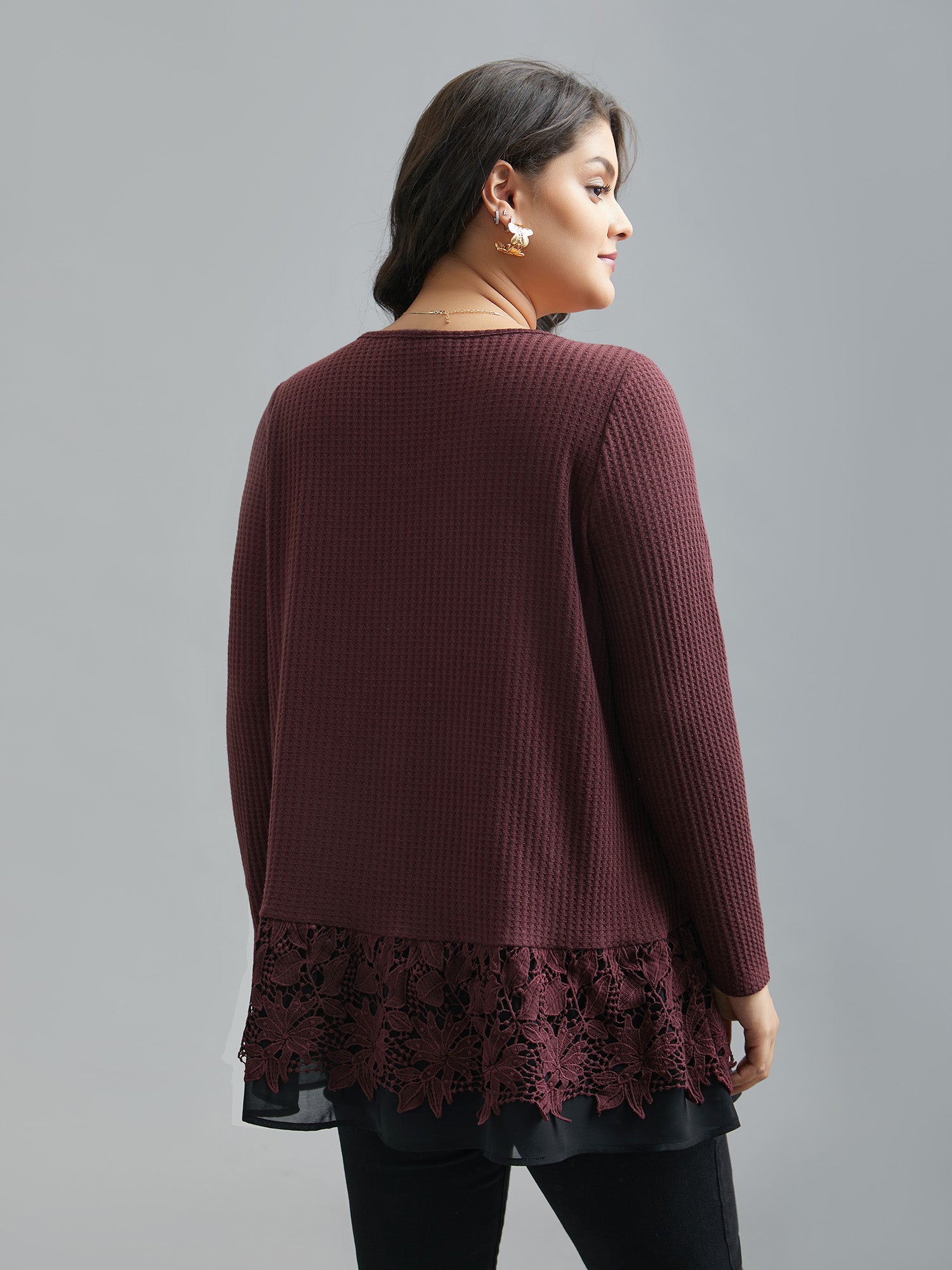 Scalloped Lace Waffle Knit Top