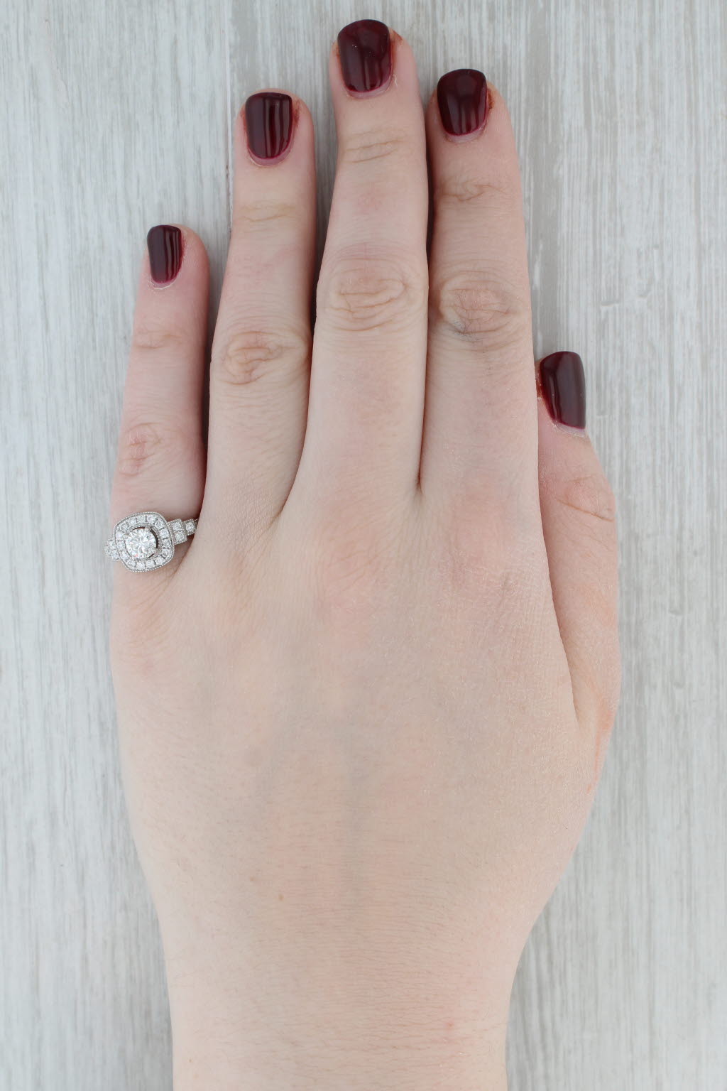 1.04ctw Round Diamond Halo Ring 14k White Gold Size 5.75