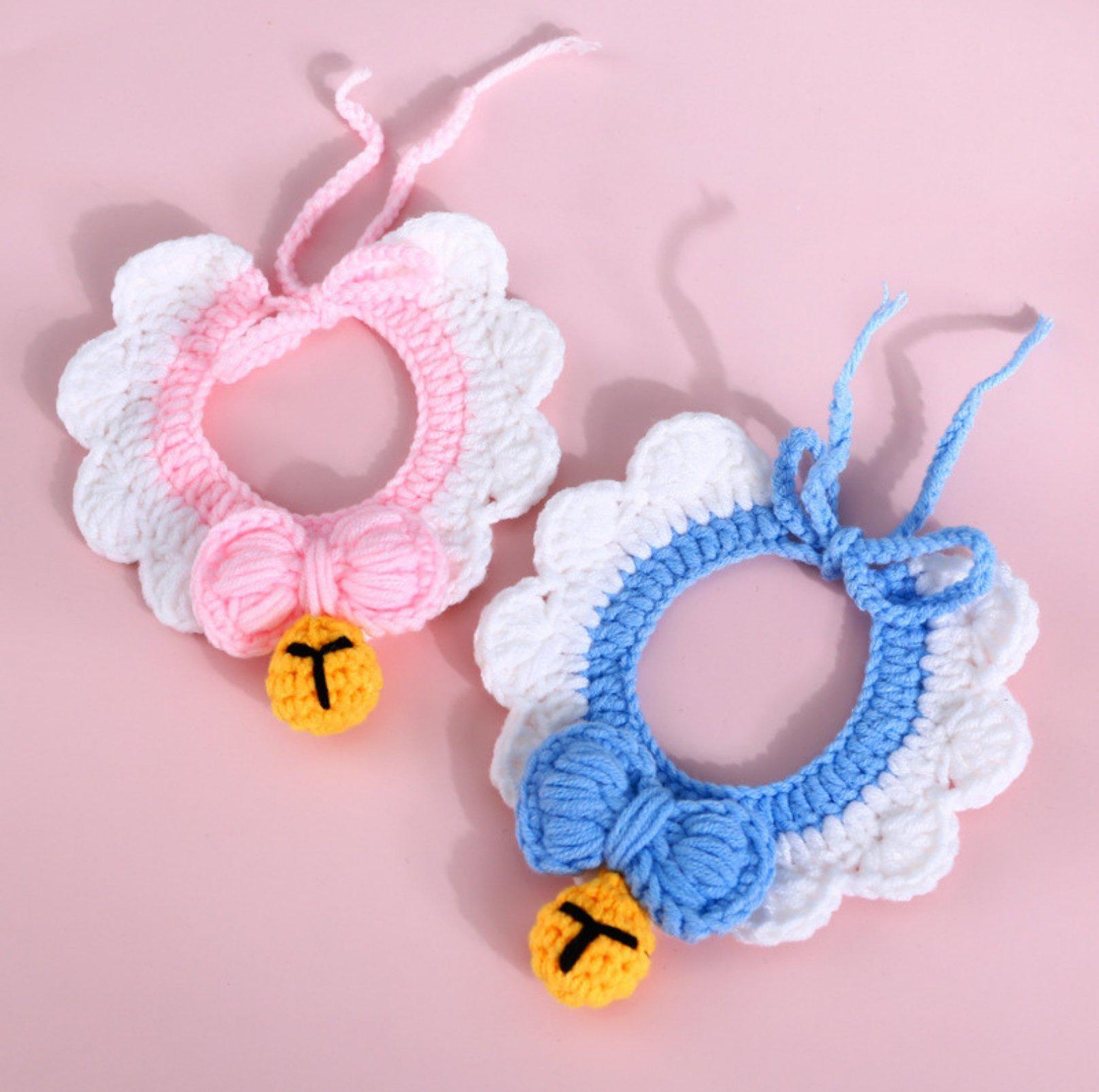 Knitted Pet Bow Bells Adjustable Bib Necklace