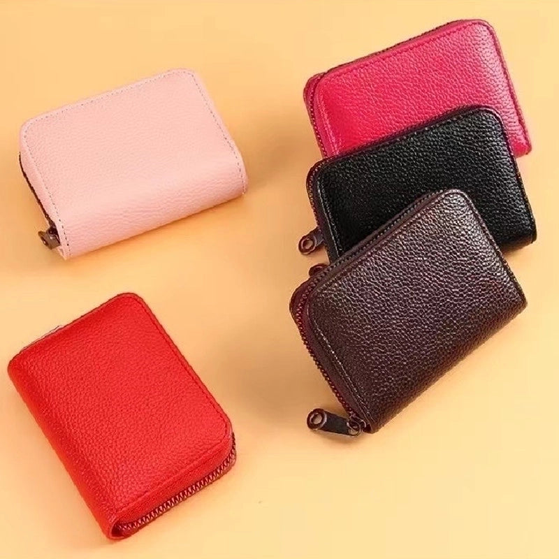 Unisex Solid Color Pu Leather Zipper Card Holders