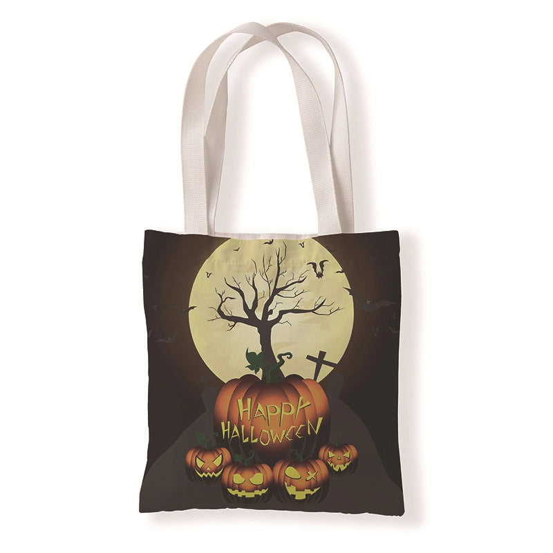 Halloween Women's Medium Canvas Pumpkin Letter Elegant Streetwear Square Open Canvas Bag