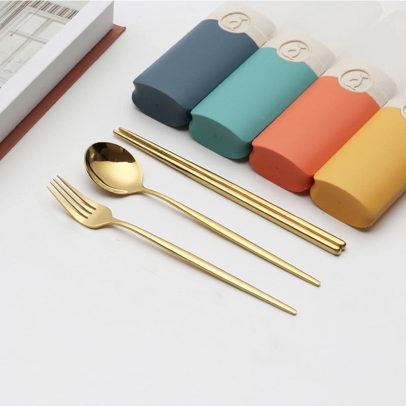Retro Pastoral Color Block Stainless Steel Spoon Fruit Knife Fruit Fork 1 Set