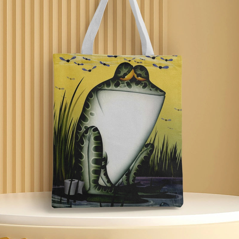 Women's Canvas Cartoon Frog Basic Classic Style Square Open Canvas Bag
