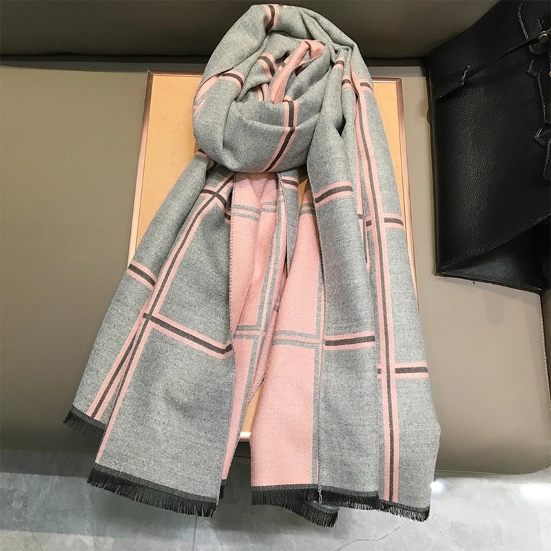 Plaid Scarf Women's Autumn And Winter New British-style Cashmere Lengthen Thickened Warm Air Conditioning Dual-use Shawl