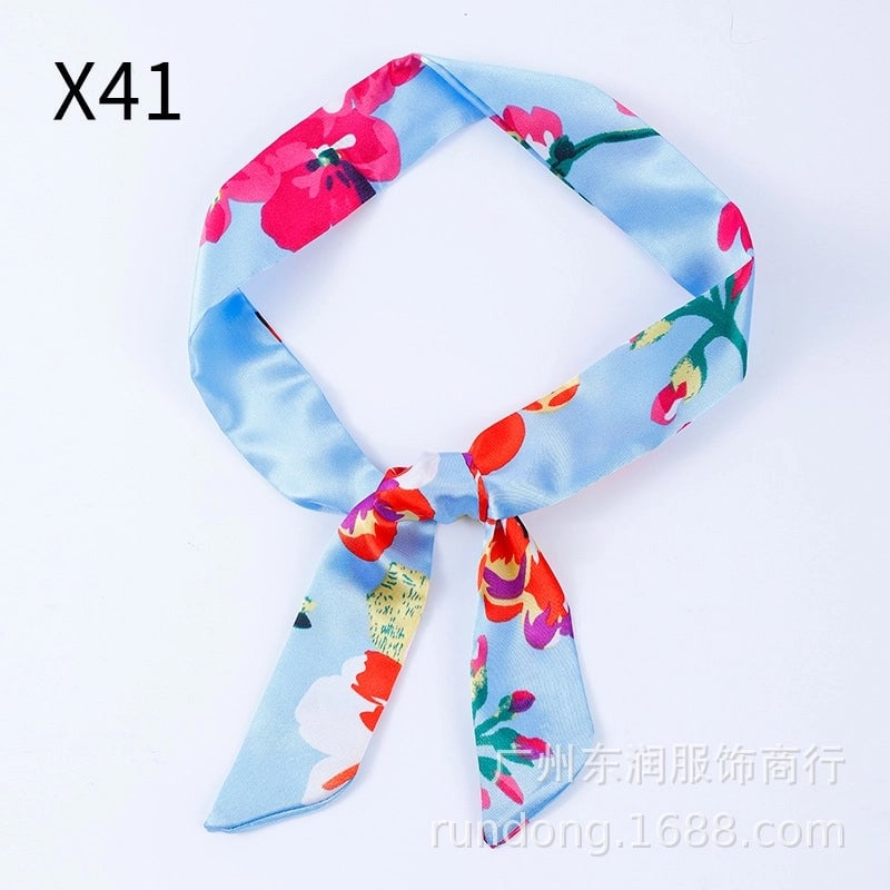 Silk Scarf Long Beveled Small Silk Scarf Double-layer Hair Belt Ribbon Decoration Tie Bag Hand Gift Box Silk Scarf