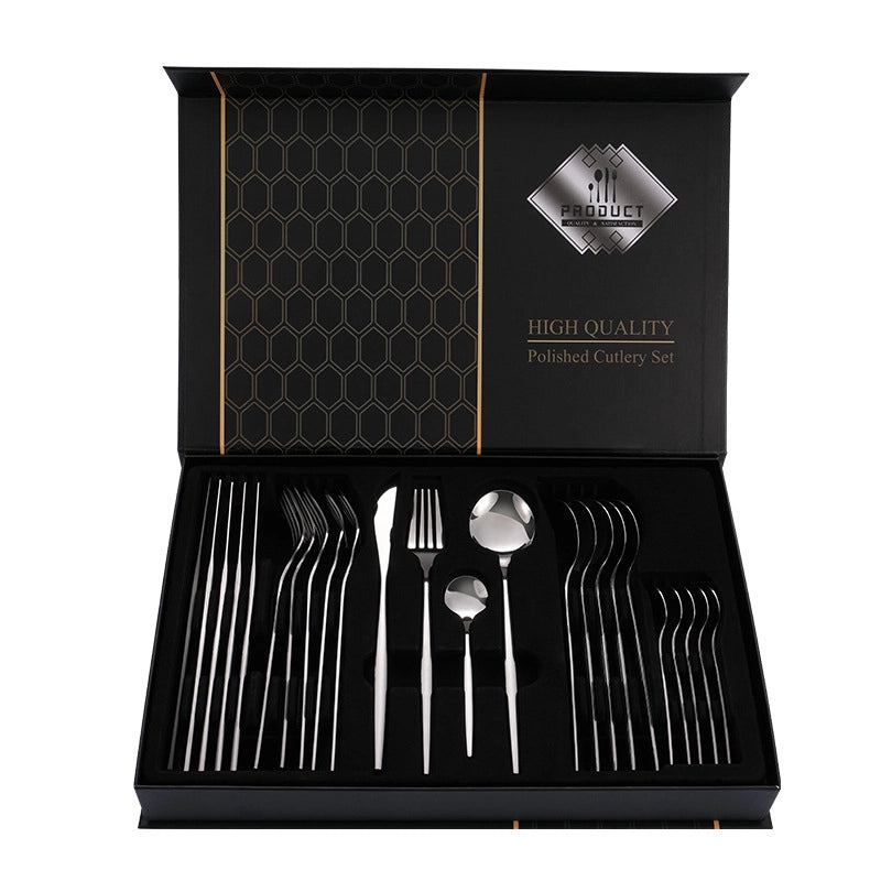 1010 Stainless Steel Tableware 24-piece Golden Steak Knife. Fork And Spoon Gift Box Western Tableware Suit