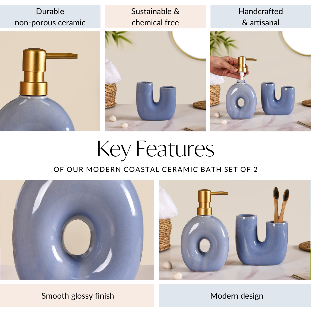 Modern Ceramic Bath Set of 2 Blue